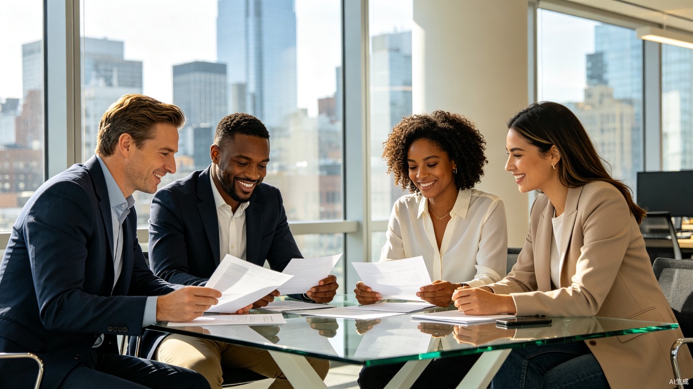 Diverse professional team collaborating in modern office
