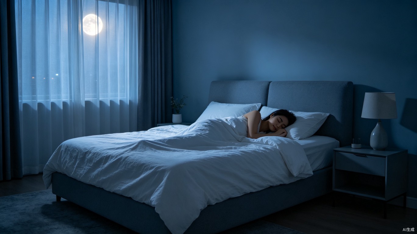 Peaceful bedroom at night representing whisper-quiet operation
