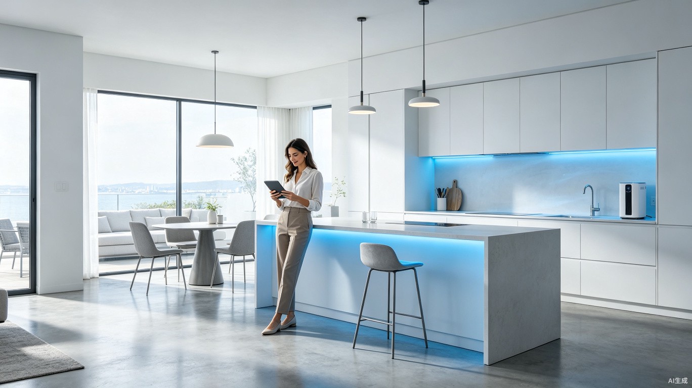 Modern smart kitchen with integrated home climate technology